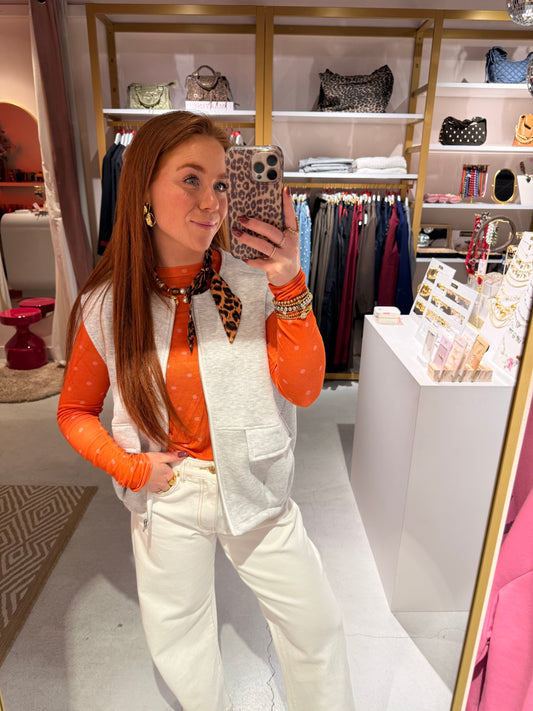 Cashmere top polkadot oranje