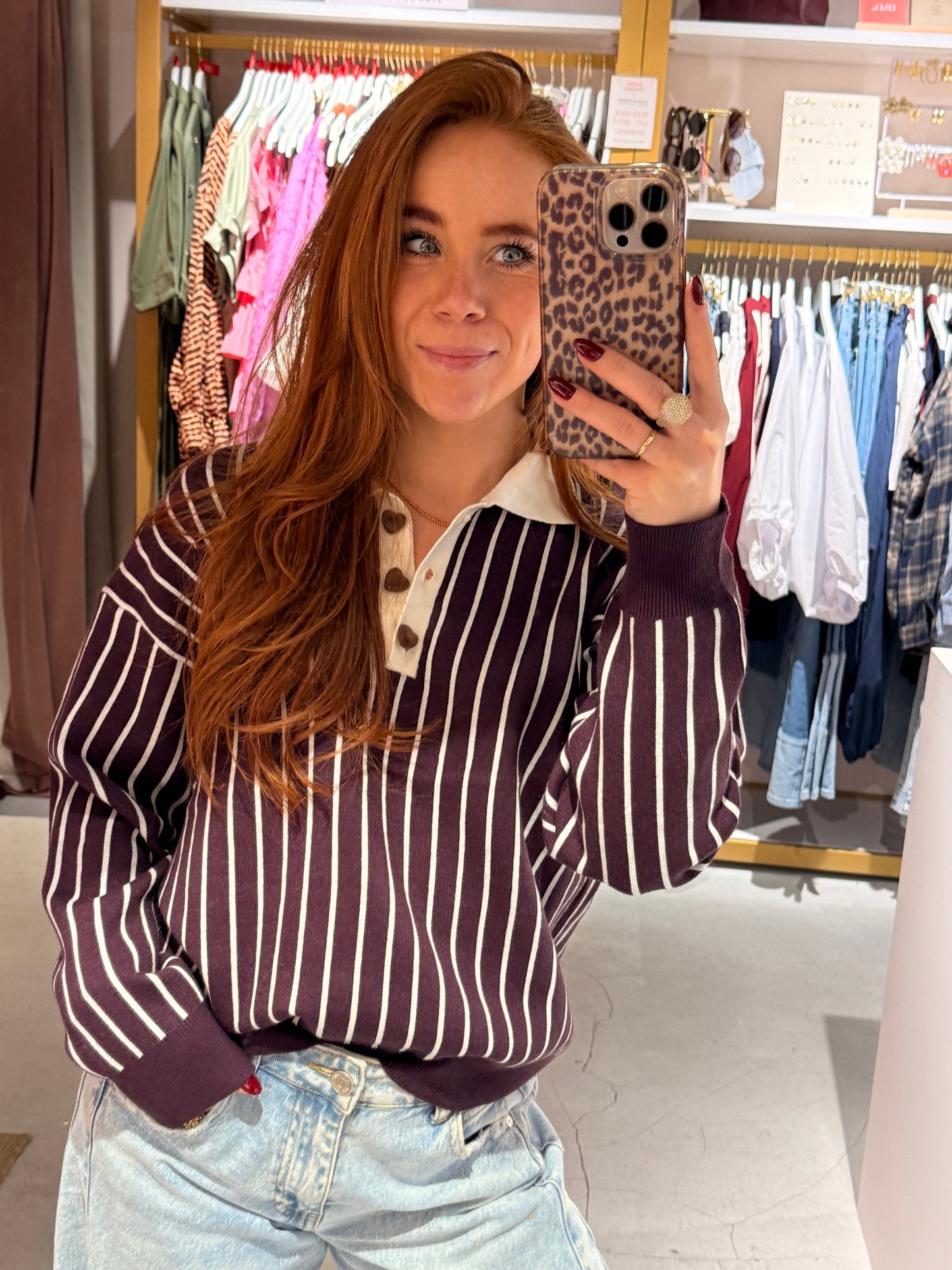 Stripe sweat burgundy
