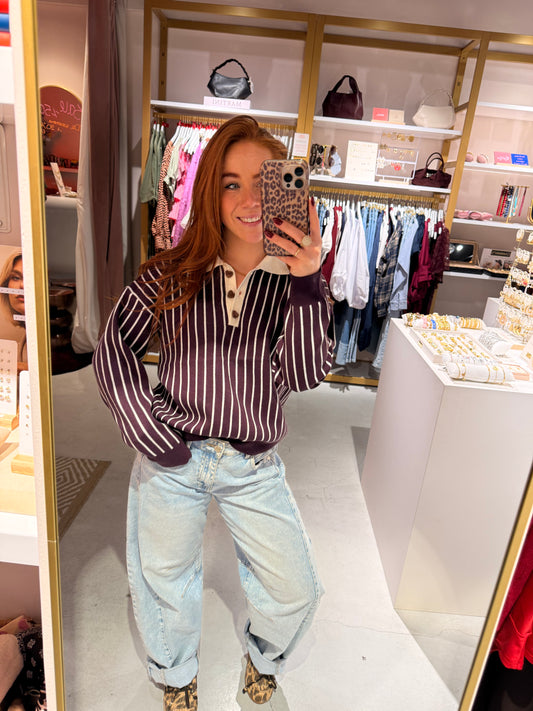 Stripe sweat burgundy
