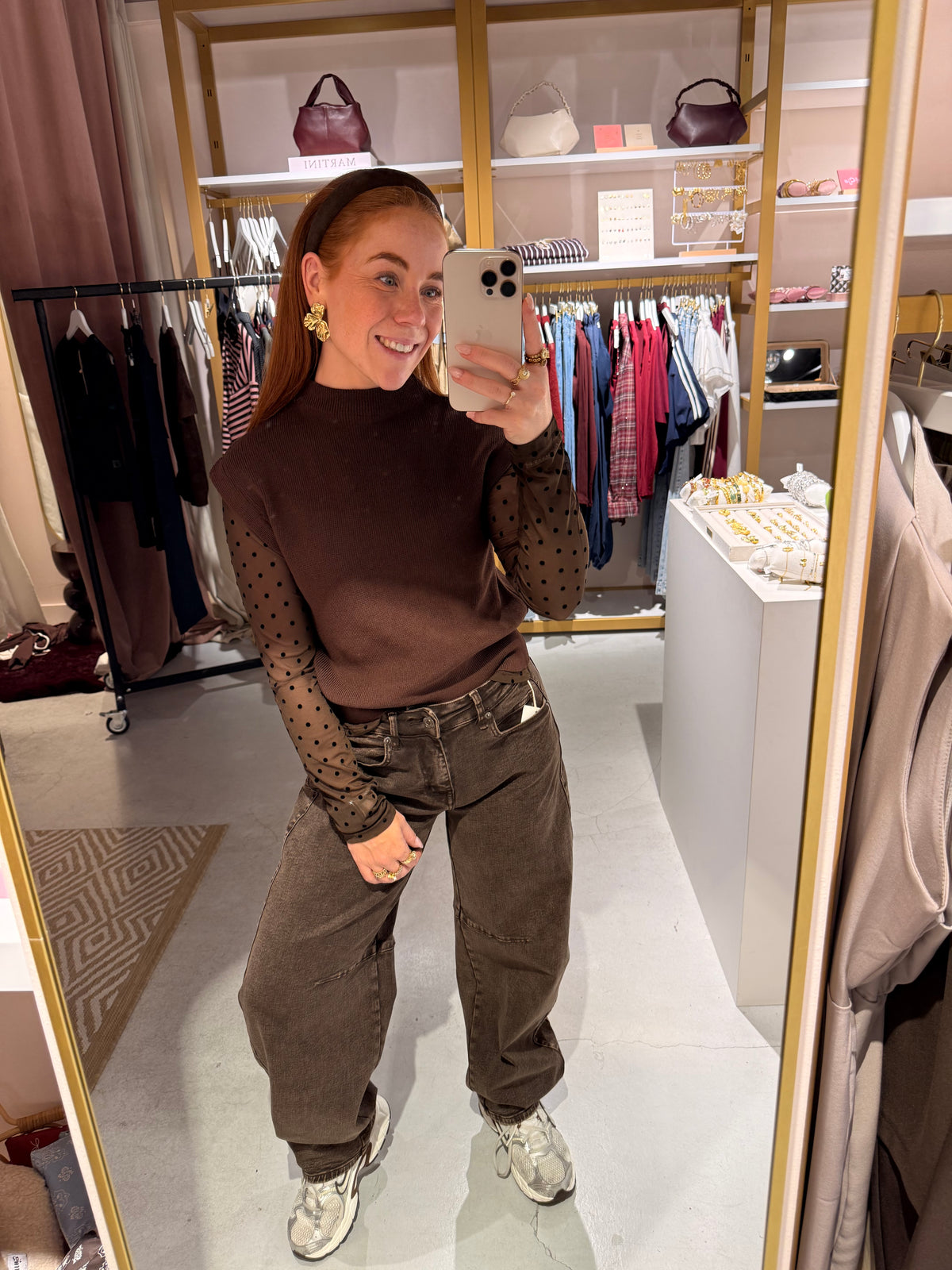 Mesh top polkadot brown