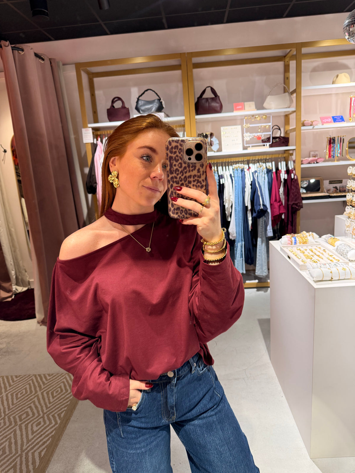 One shoulder longsleeve bordeaux