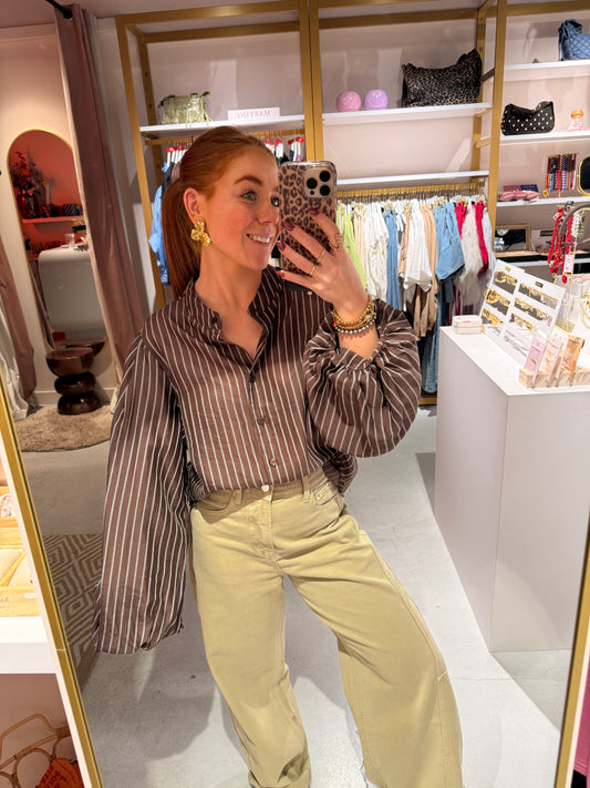 Ballon blouse choco stripe