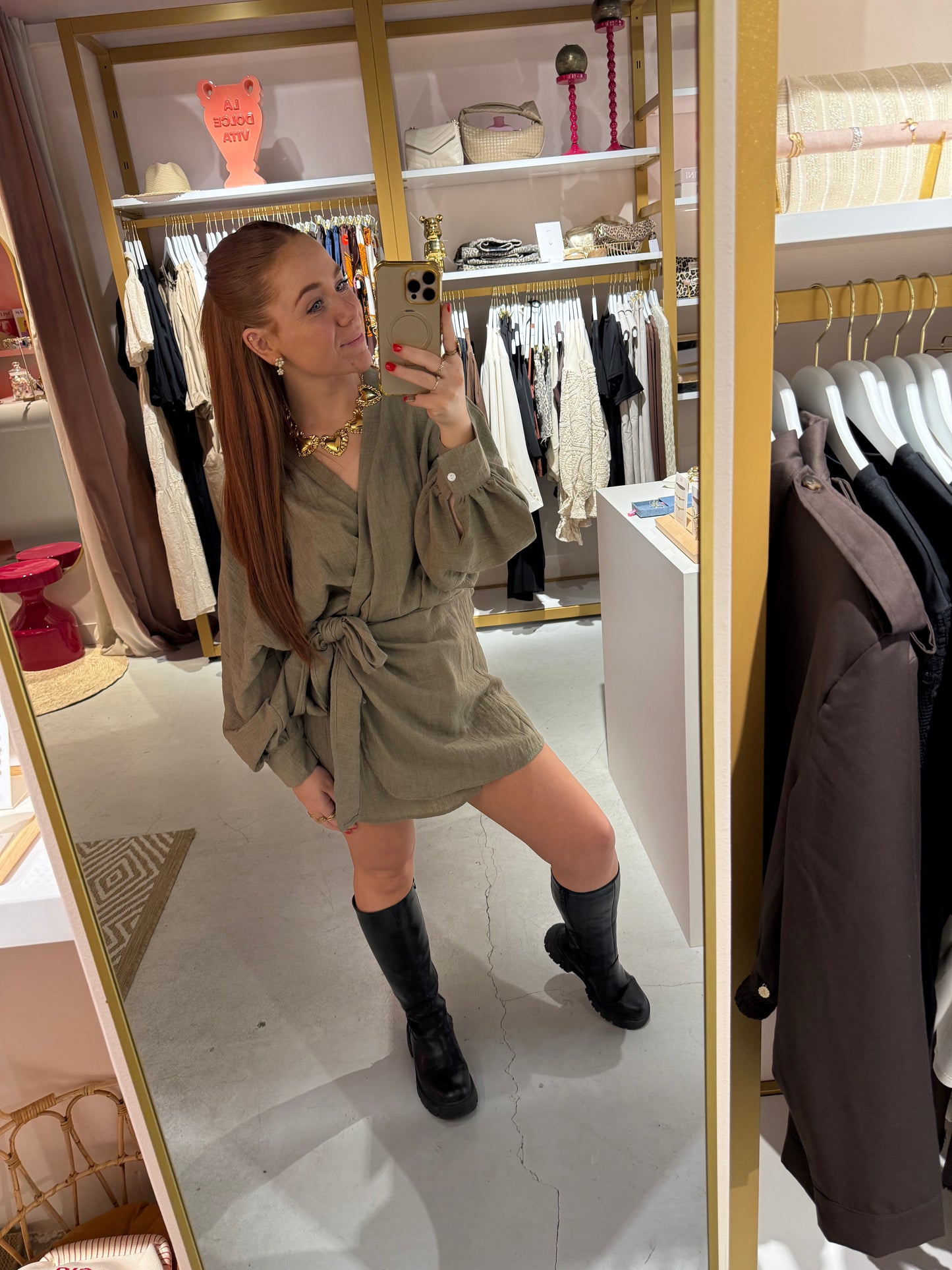 Linnen jurk olive
