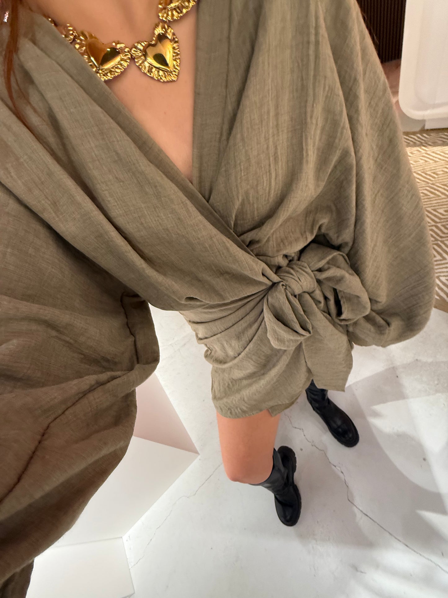 Linnen jurk olive