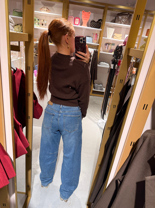 Cropped zip knit choco