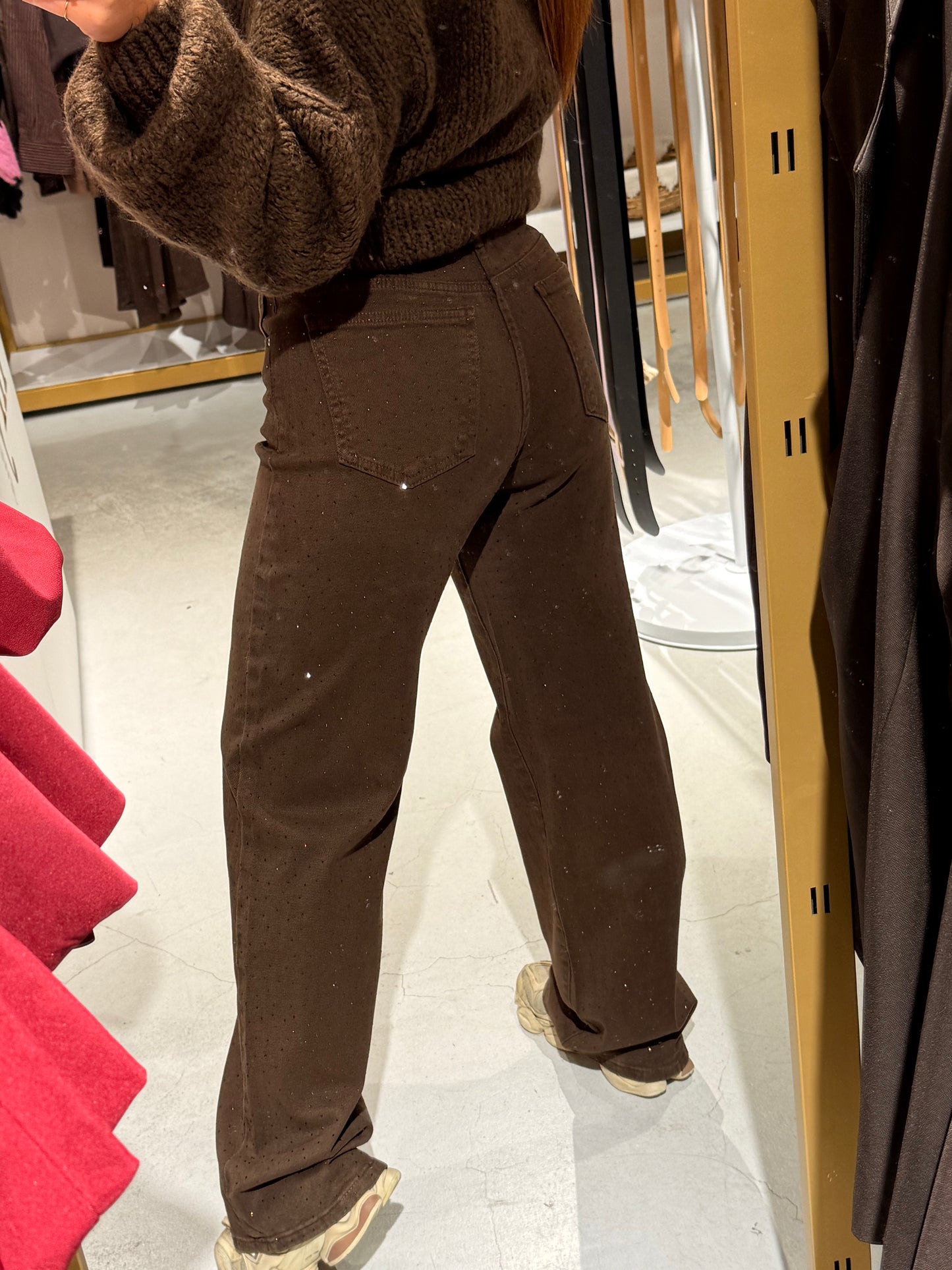 Wide leg jeans strass brown