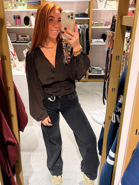 Cropped blouse strass brown