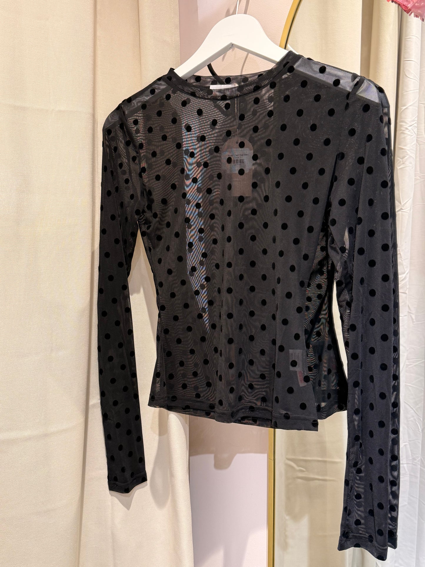 Polkadot mesh top black