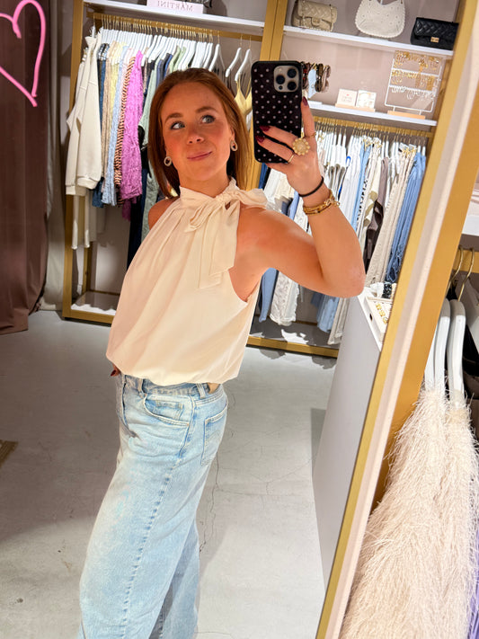 Bow ballon blouse wit