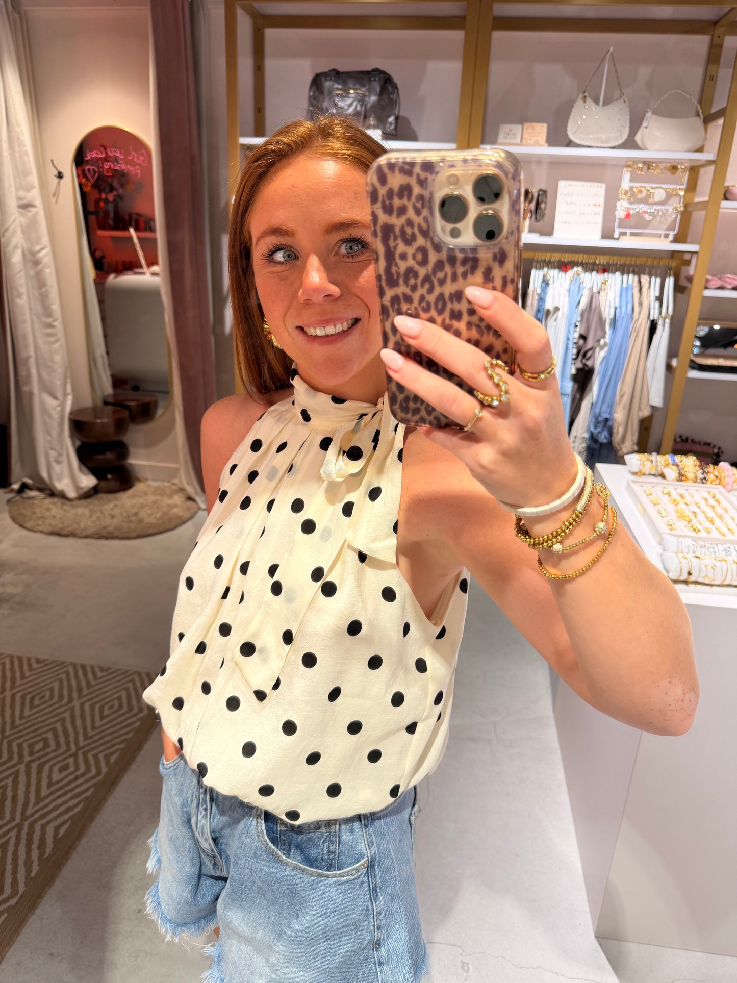 Bow blouse polkadot