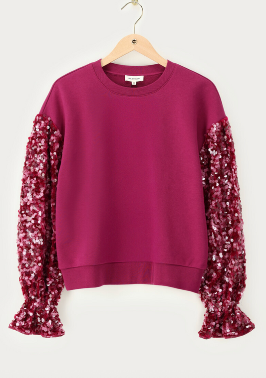 Paarse sweater met pailletten mouwen
