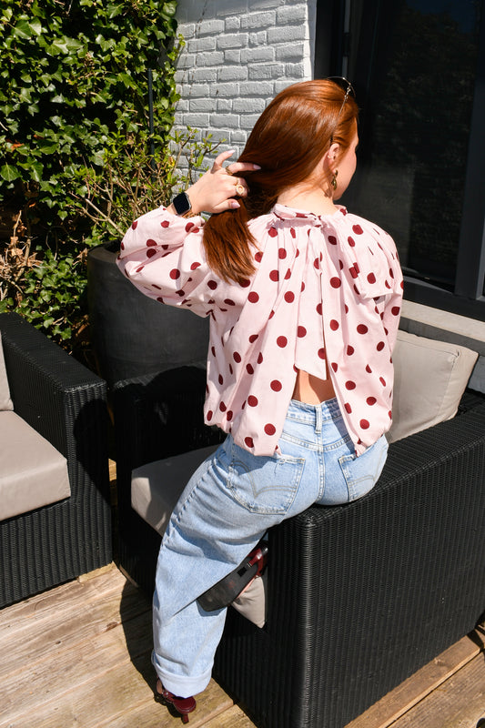 Polkadot ballon blouse pink