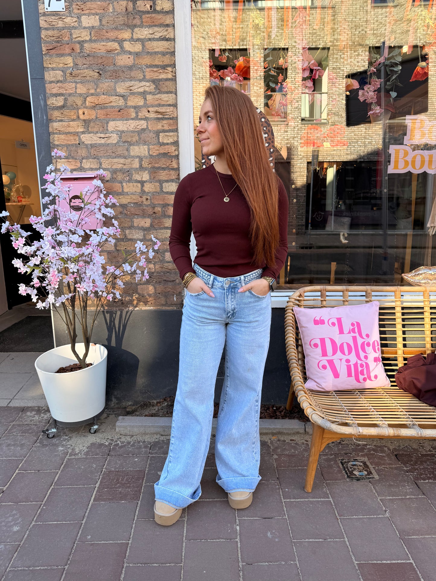 Braid wide leg jeans