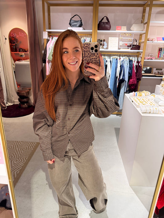 Check blouse brown