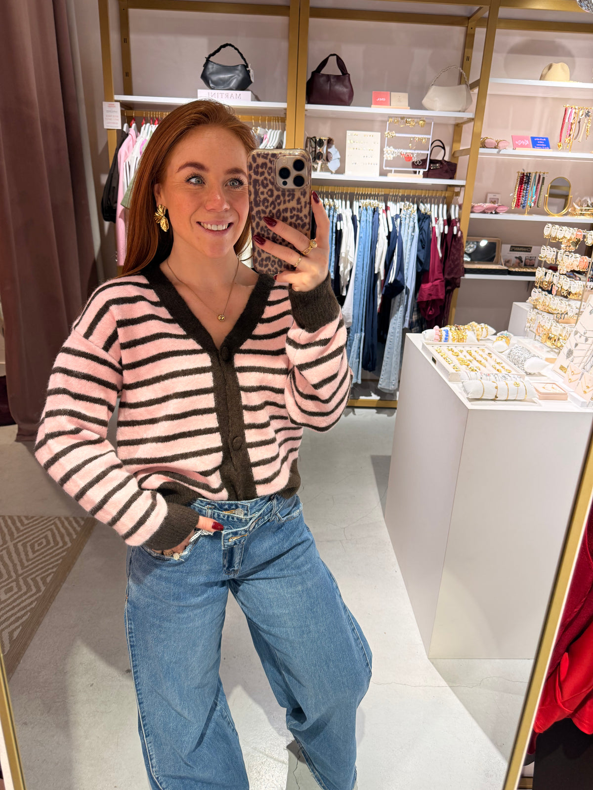 Striped cardigan pink