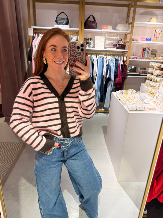 Striped cardigan pink