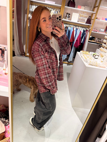 Bordeaux check blouse strass