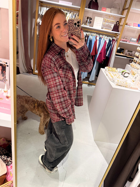 Bordeaux check blouse strass