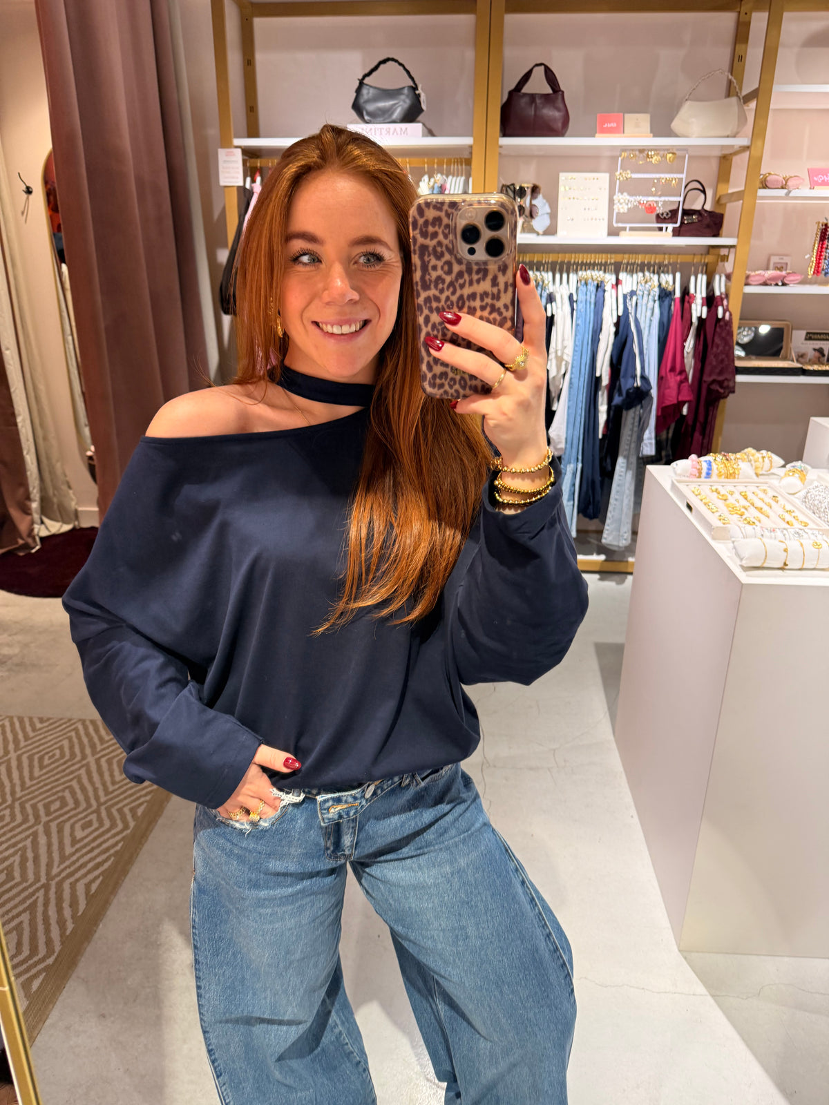 One shoulder longsleeve navy