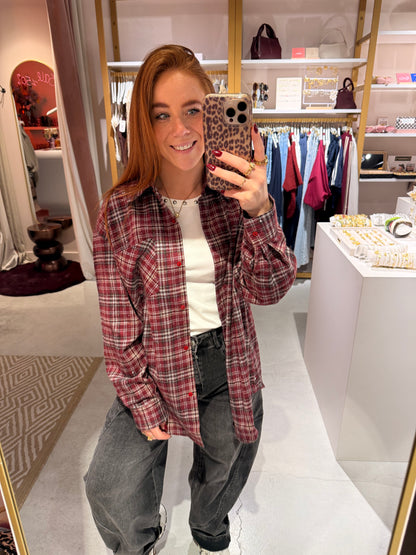 Bordeaux check blouse strass