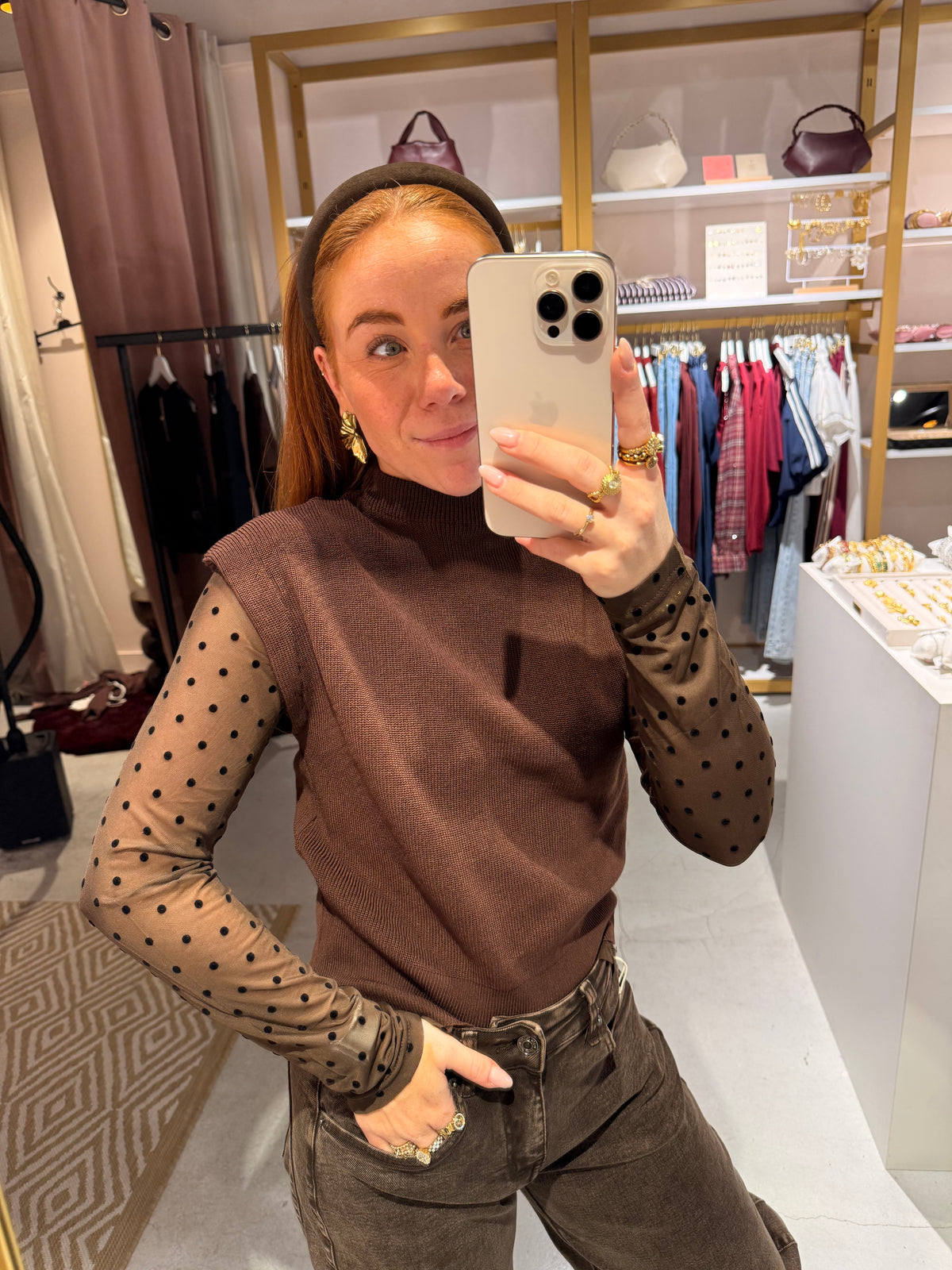 Mesh top polkadot brown