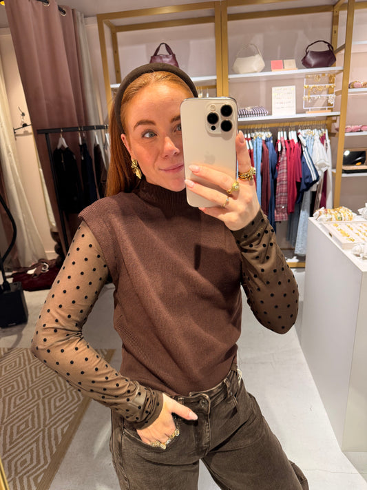 Mesh top polkadot brown
