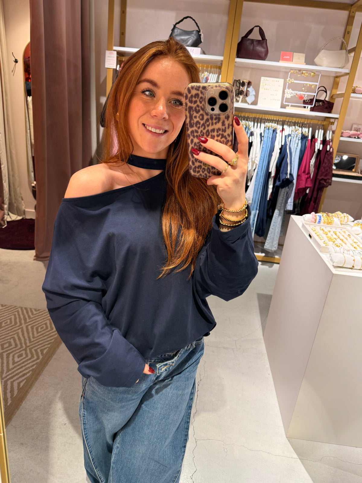 One shoulder longsleeve navy