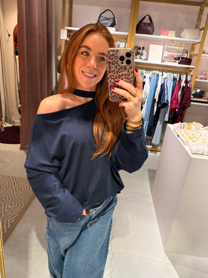 One shoulder longsleeve navy