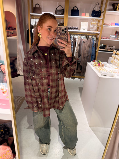 Strass check blouse bordeaux