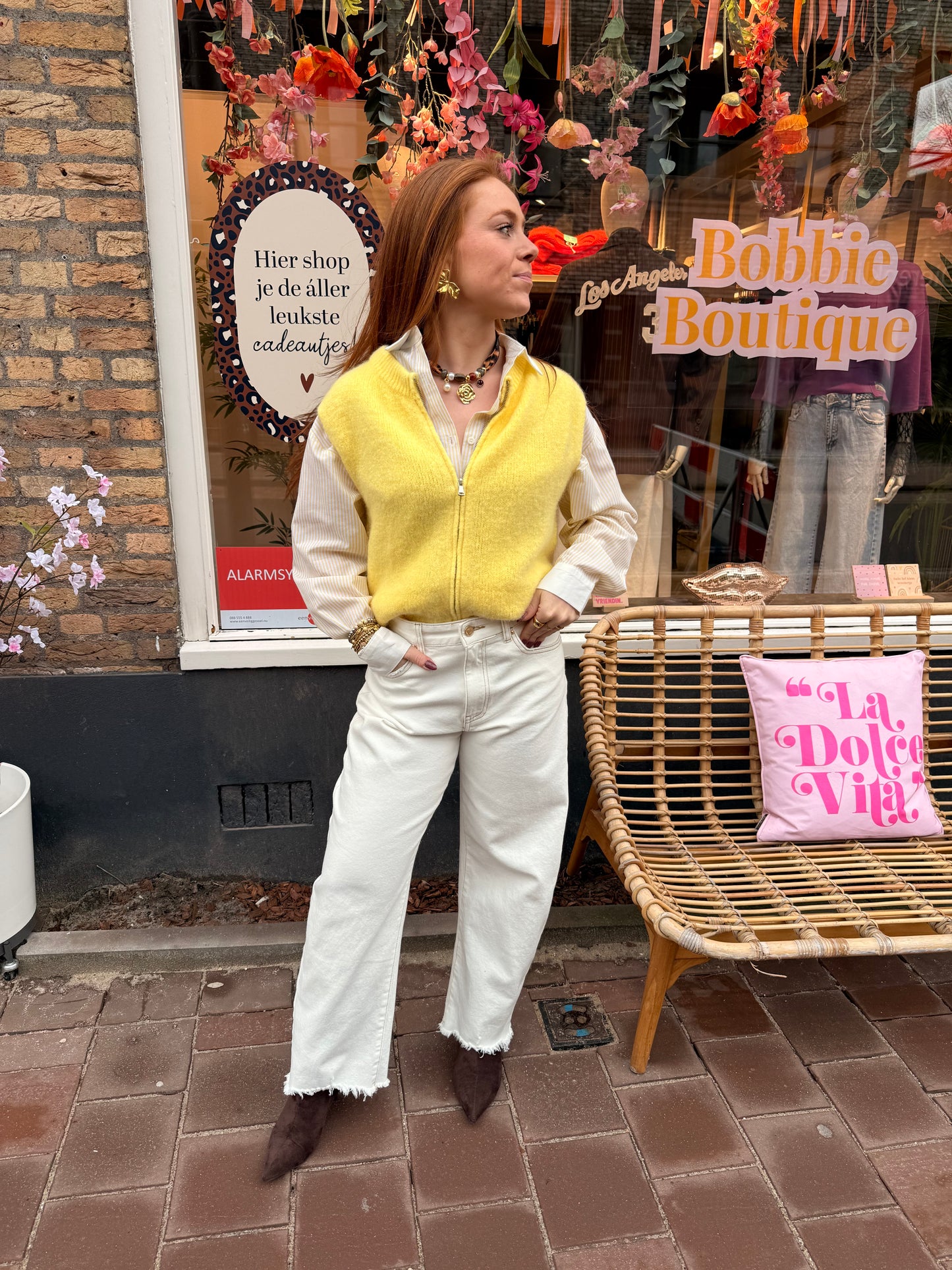 Yellow zip gilet alpaca
