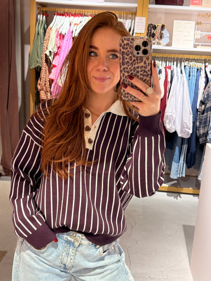 Stripe sweat burgundy