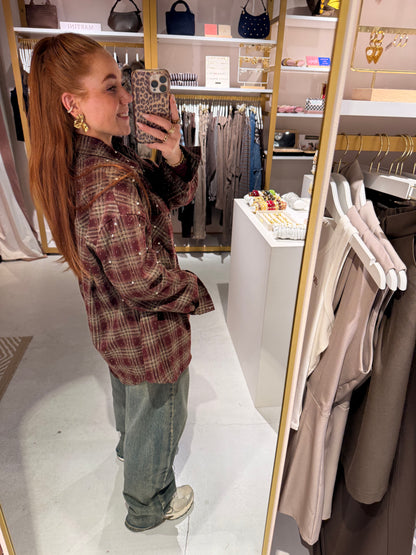 Strass check blouse bordeaux