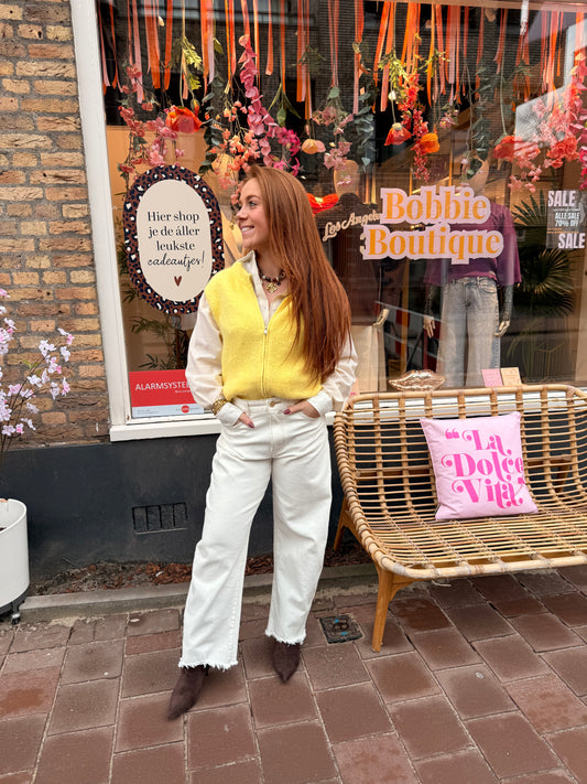 Yellow zip gilet alpaca