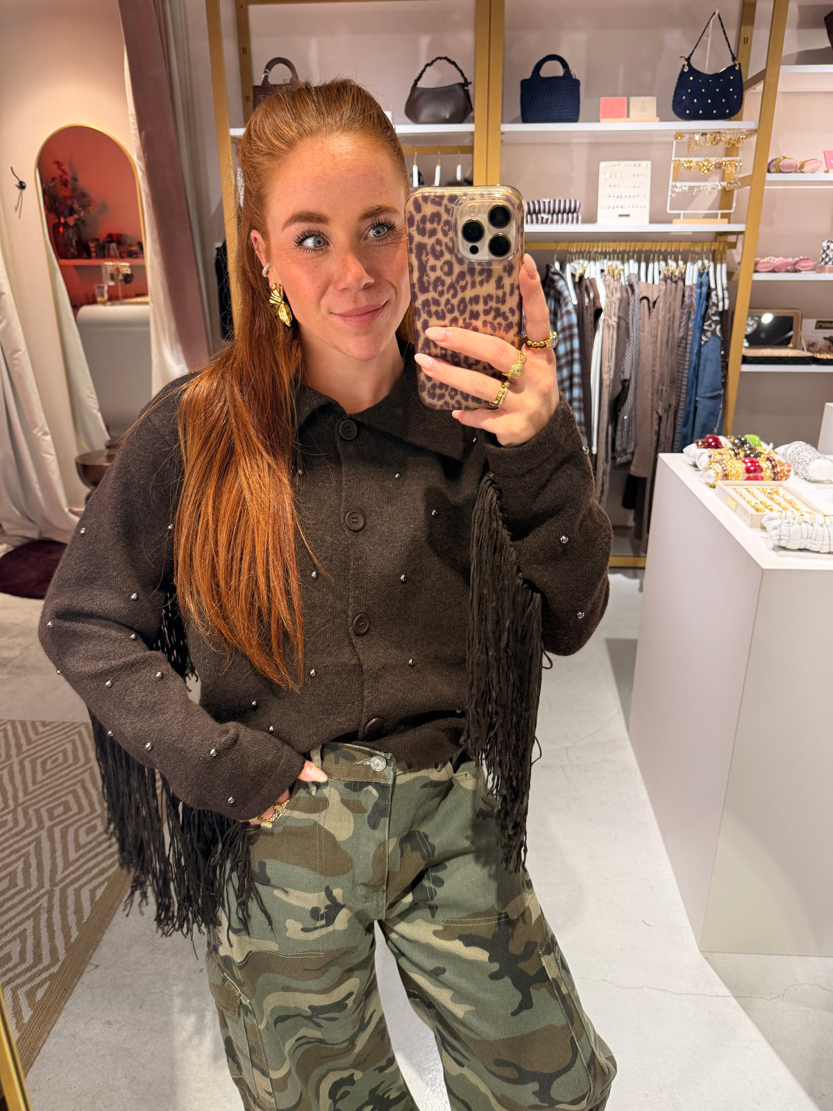 Fringes trui brown