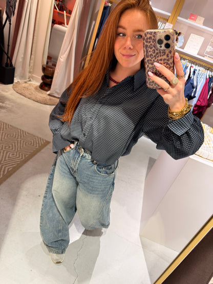 Navy check blouse
