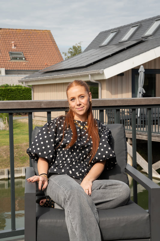 Polkadot puff sleeve top zwart