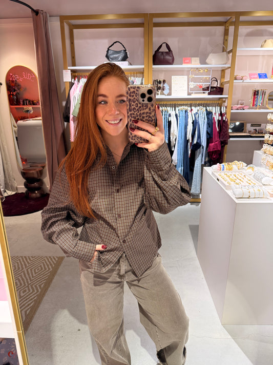 Check blouse brown