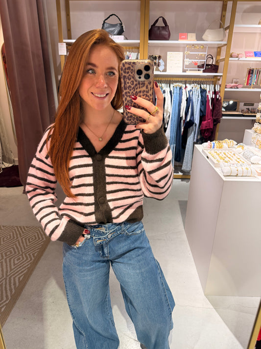 Striped cardigan pink