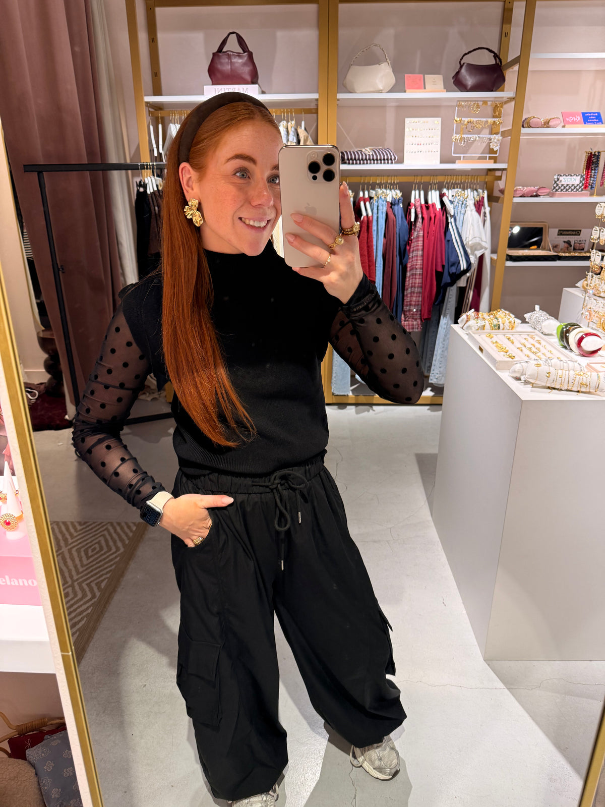 Mesh polkadot zwart