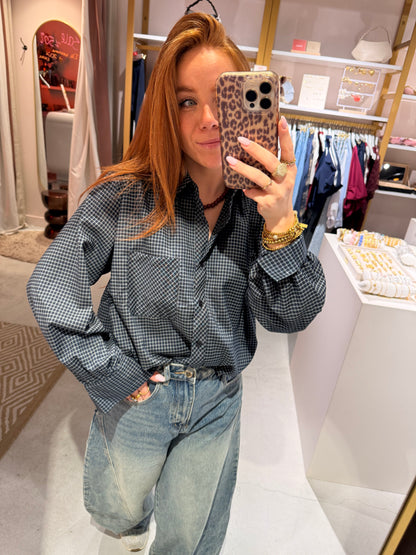 Navy check blouse
