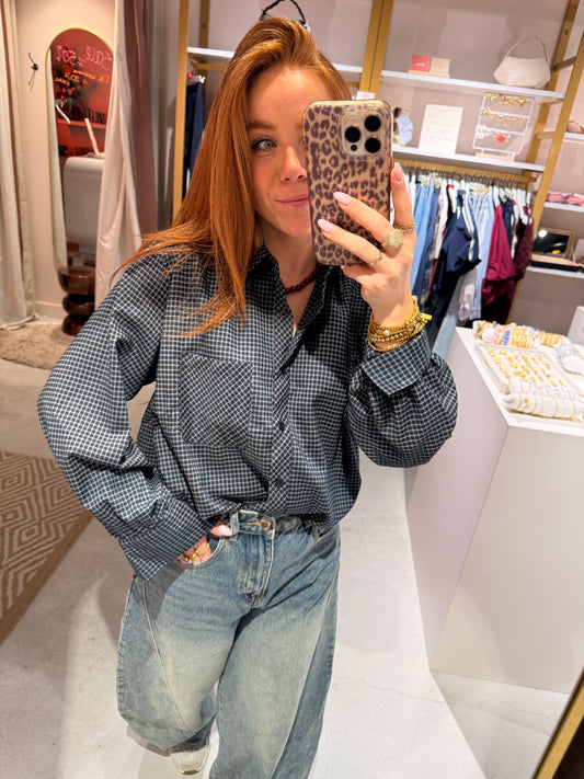 Navy check blouse