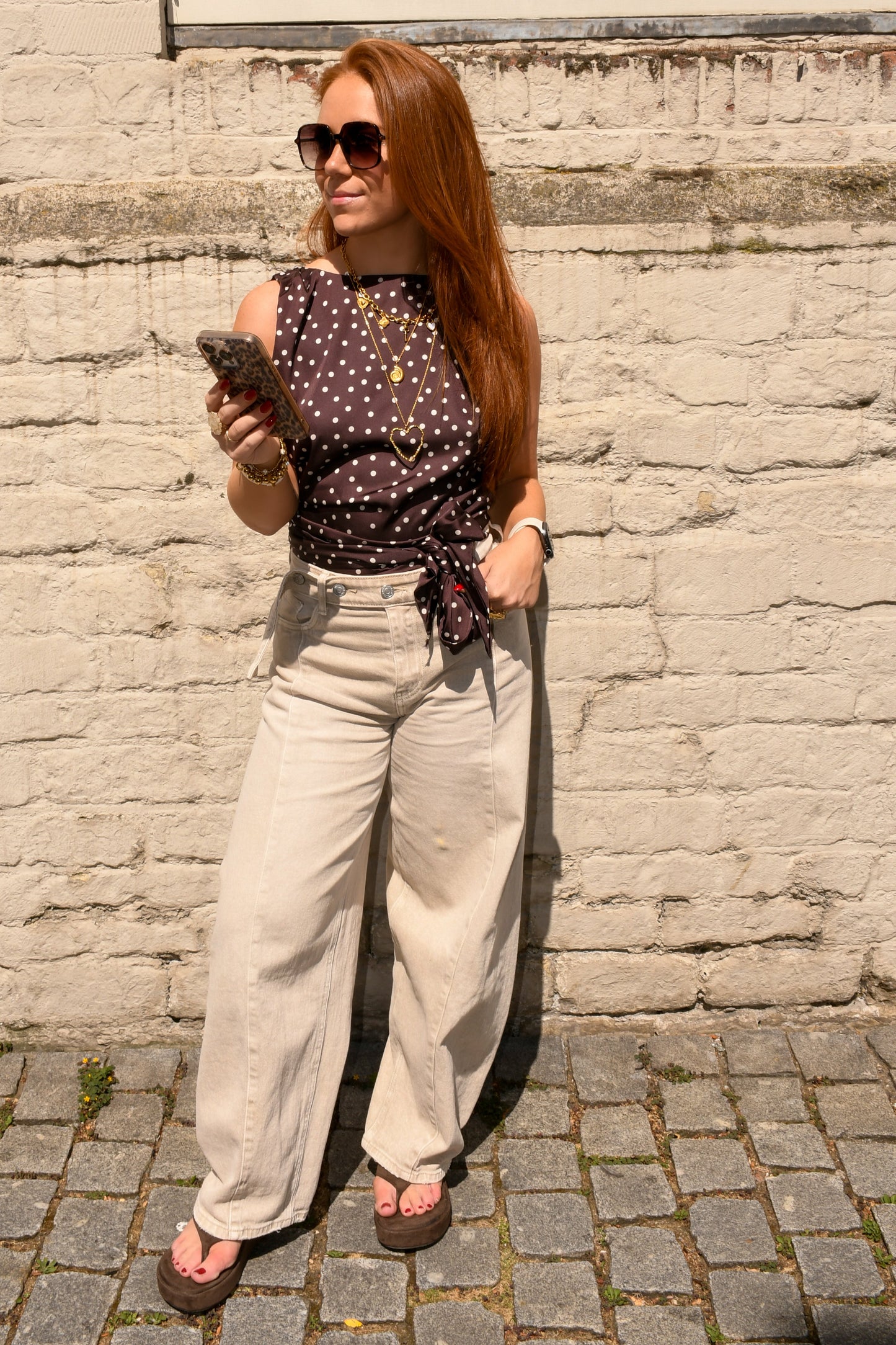 Open rug polkadot top