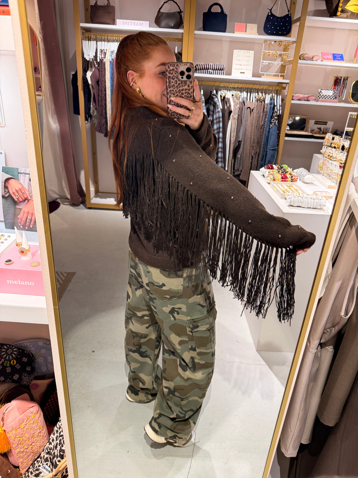 Fringes trui brown