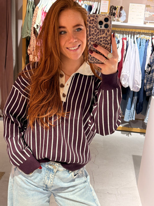 Stripe sweat burgundy