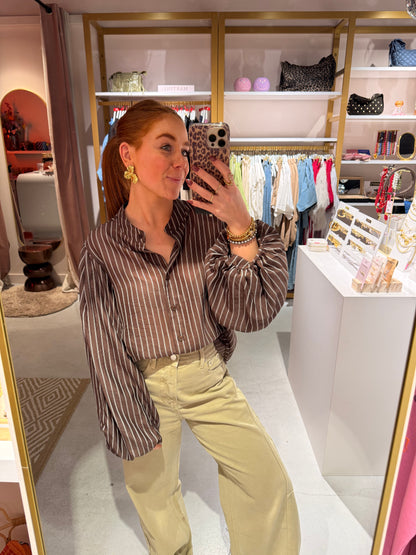 Ballon blouse choco stripe