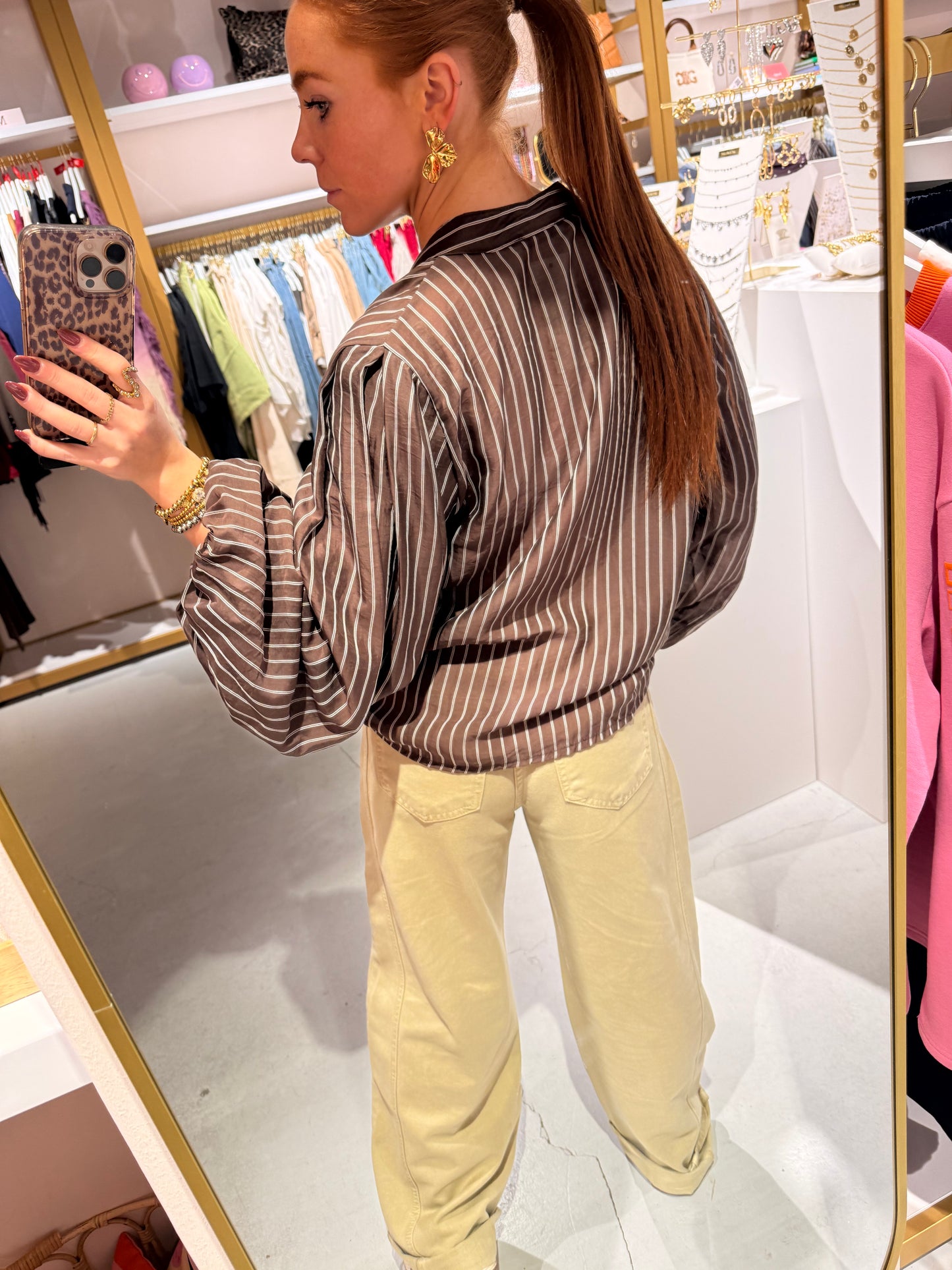 Ballon blouse choco stripe