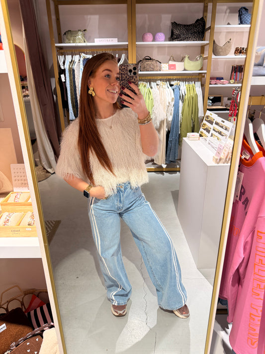 Wide leg jeans stripes wit