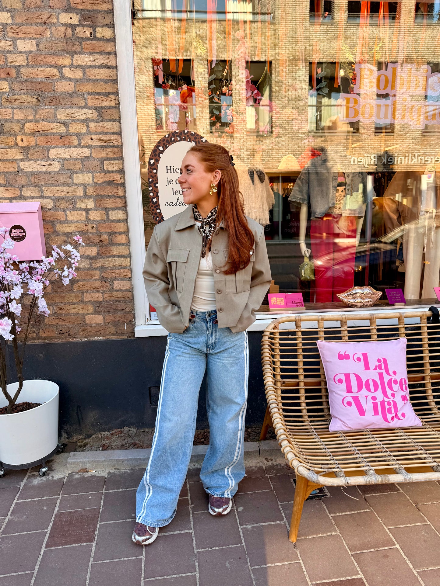 Wide leg jeans stripes wit
