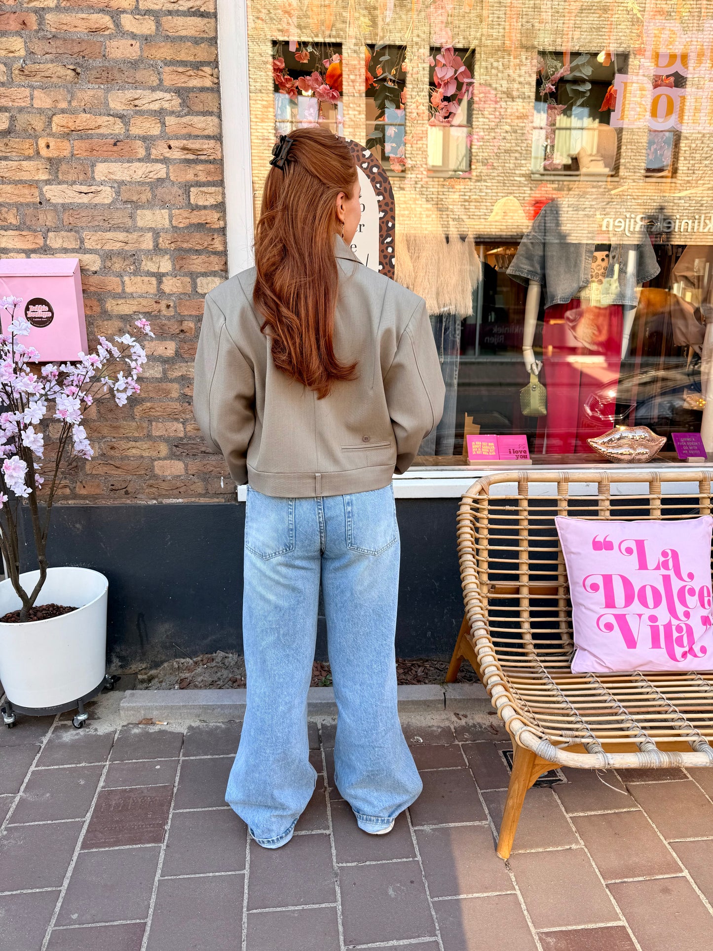 Wide leg jeans stripes wit