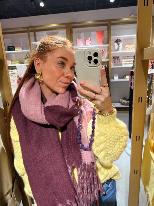 Two tone fringe scarf pink